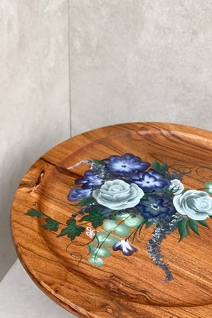 Natural Brown Hand-Painted Acacia Wood Wall Plate by FLOURSHA at Pernia's Pop Up Shop