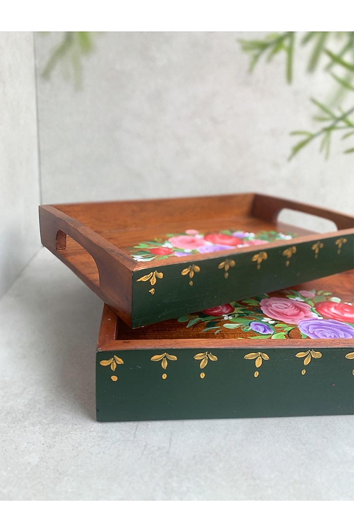 Natural Brown Acacia Wood Hand-Painted Tray by FLOURSHA at Pernia's Pop Up Shop