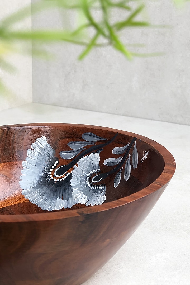 Natural Brown Acacia Wood Hand Painted Bowl by FLOURSHA at Pernia's Pop Up Shop