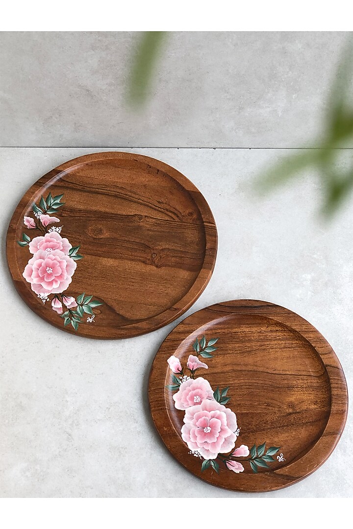 Natural Brown Acacia Wood Hand-Painted Tray by FLOURSHA at Pernia's Pop Up Shop