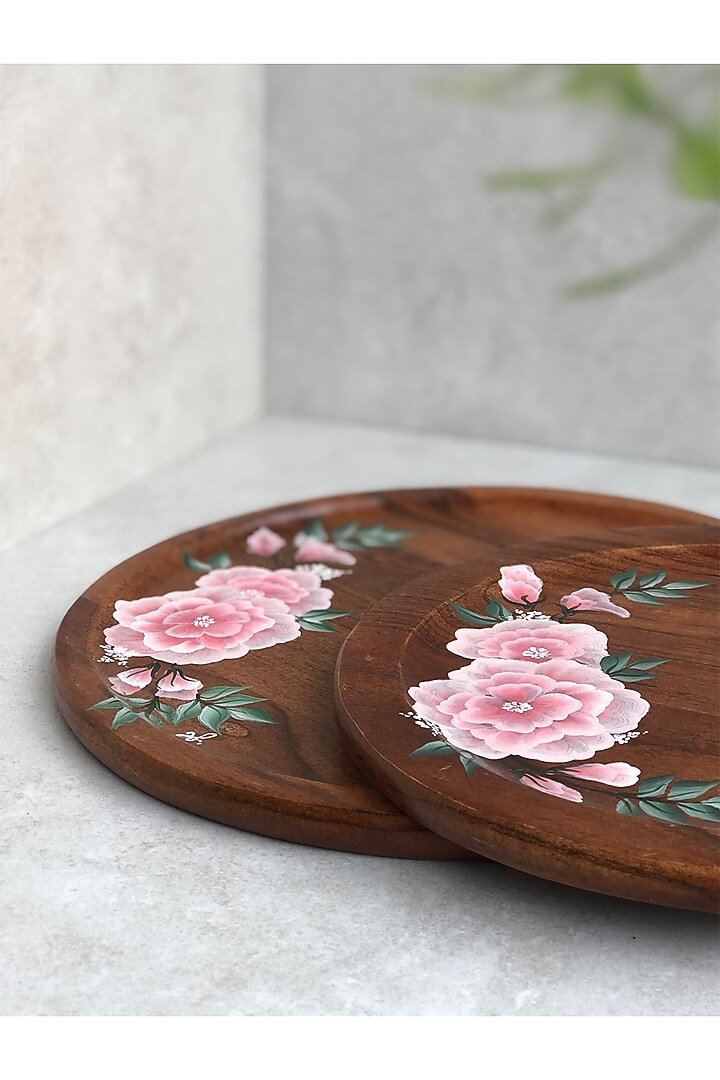 Natural Brown Acacia Wood Hand-Painted Tray by FLOURSHA at Pernia's Pop Up Shop