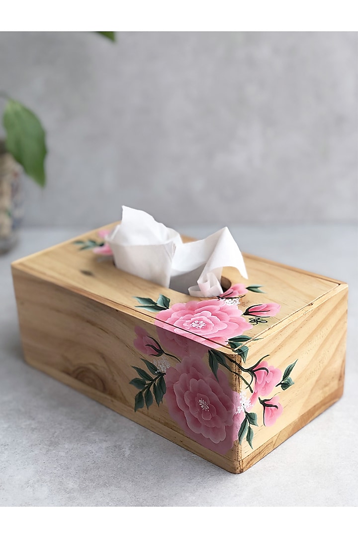 Natural Brown Hand-Painted Tissue Box by FLOURSHA