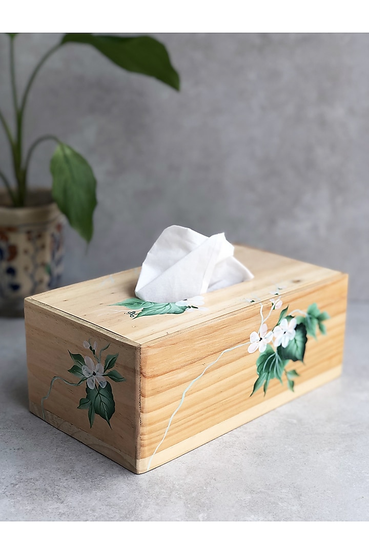 Pine Wood Hand-Painted Tissue Box by FLOURSHA