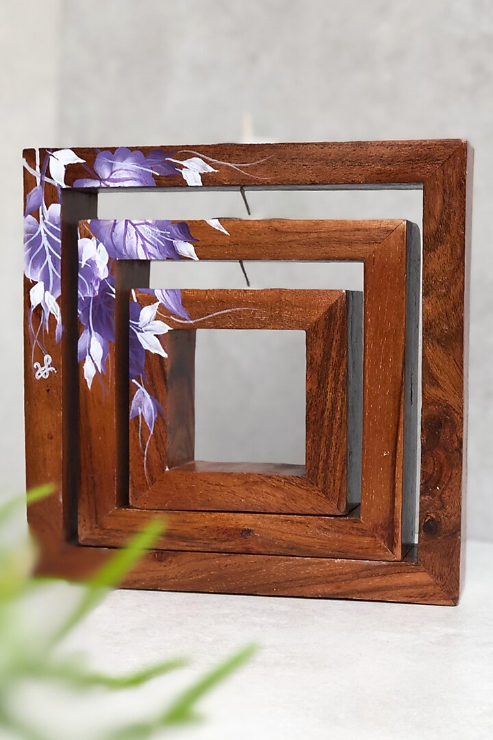 Natural Brown Hand-Painted Tealight Holders (Set of 3) by FLOURSHA at Pernia's Pop Up Shop