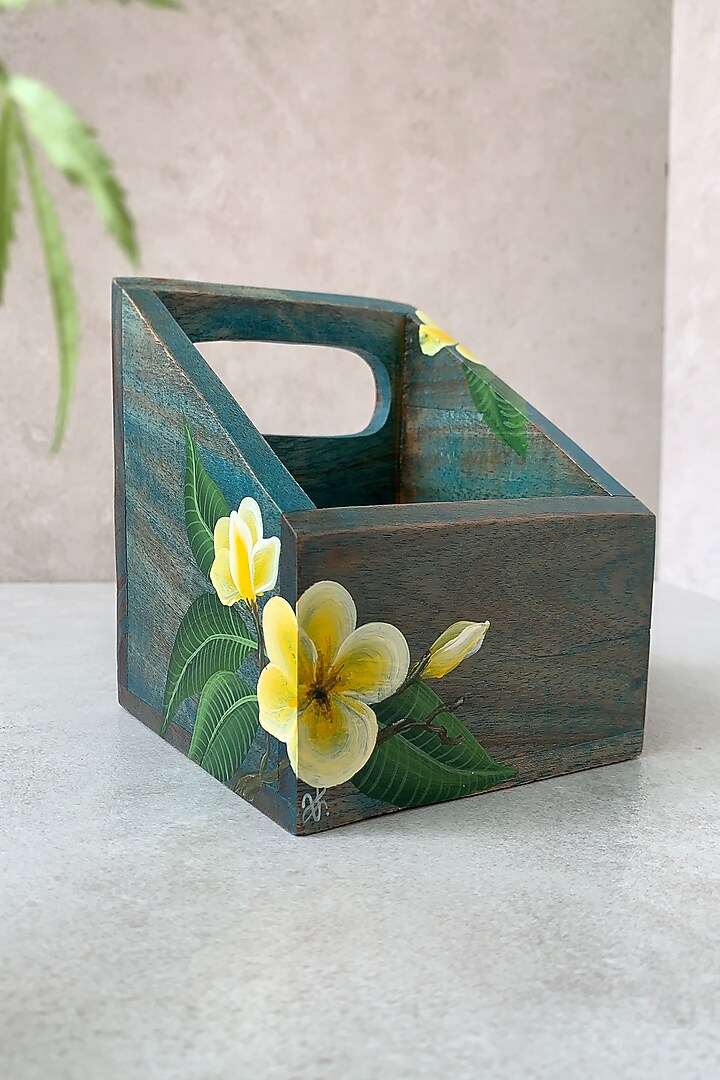 Blue Hand-Painted Multi-Purpose Organiser by FLOURSHA at Pernia's Pop Up Shop