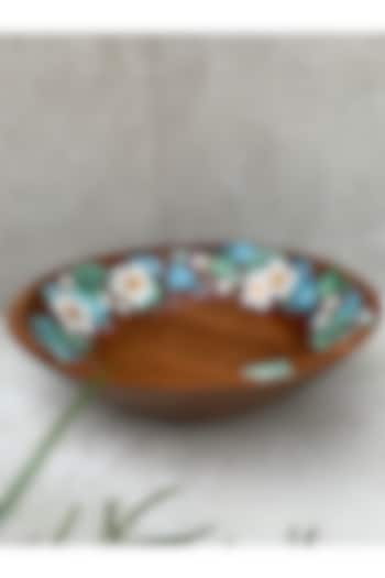 Natural Brown Acacia Wood Hand-Painted Bowl by FLOURSHA