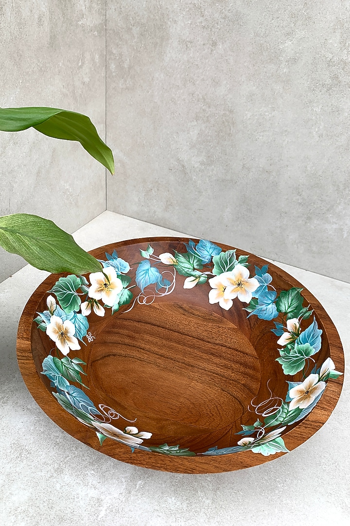 Natural Brown Acacia Wood Hand-Painted Bowl by FLOURSHA at Pernia's Pop Up Shop