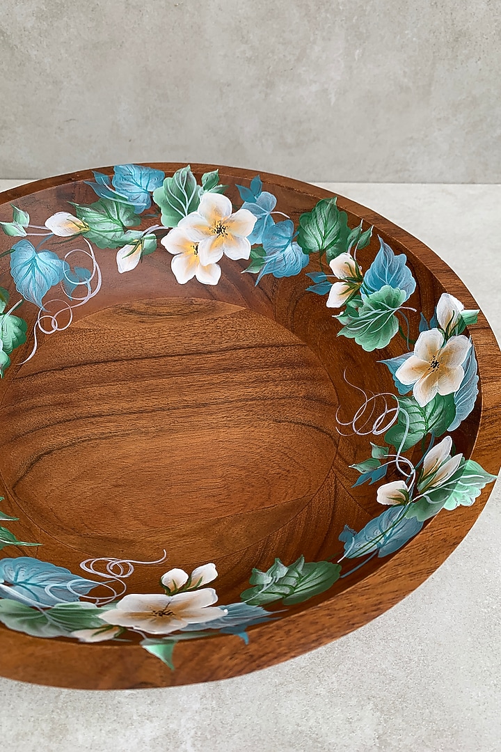 Natural Brown Acacia Wood Hand-Painted Bowl by FLOURSHA at Pernia's Pop Up Shop