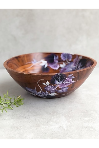 Natural Brown Acacia Wood Bowl by FLOURSHA
