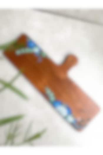Natural Brown Acacia Wood Hand-Painted Platter by FLOURSHA