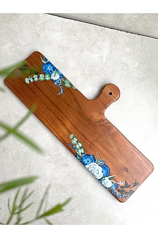 Natural Brown Acacia Wood Hand-Painted Platter by FLOURSHA