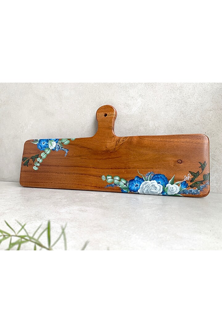 Natural Brown Acacia Wood Hand-Painted Platter by FLOURSHA at Pernia's Pop Up Shop