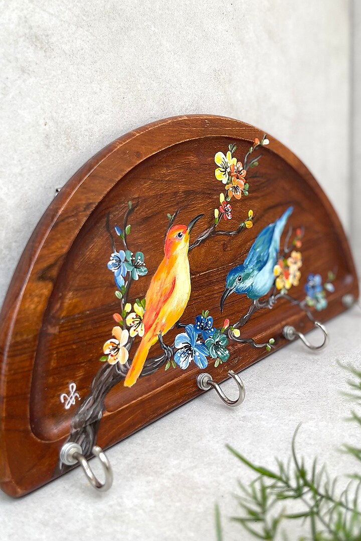 Brown Hand Painted Key & Mask Holder by FLOURSHA at Pernia's Pop Up Shop