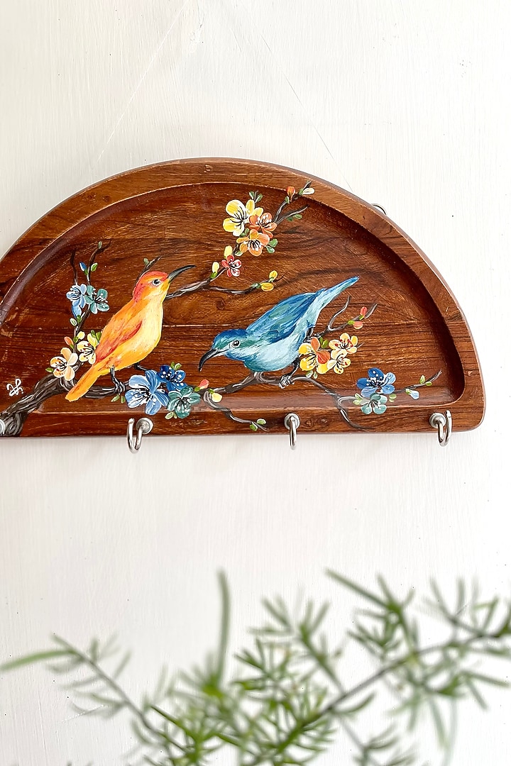 Brown Hand Painted Key & Mask Holder by FLOURSHA at Pernia's Pop Up Shop