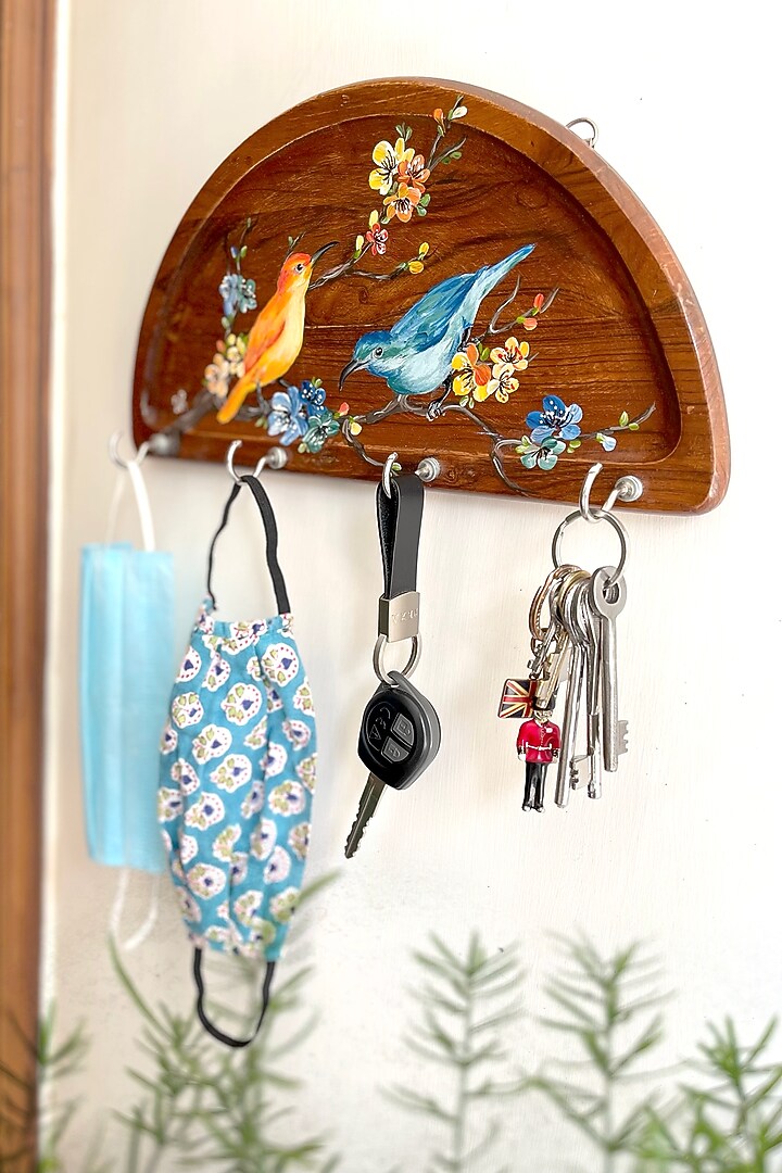 Brown Hand Painted Key & Mask Holder by FLOURSHA at Pernia's Pop Up Shop