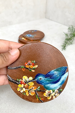 Brown Hand Painted Coasters (Set of 4) by FLOURSHA