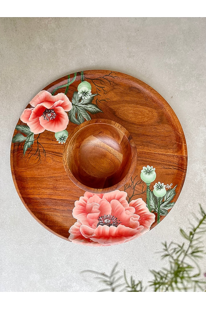 Brown Hand-Painted Platter With Bowl by FLOURSHA at Pernia's Pop Up Shop