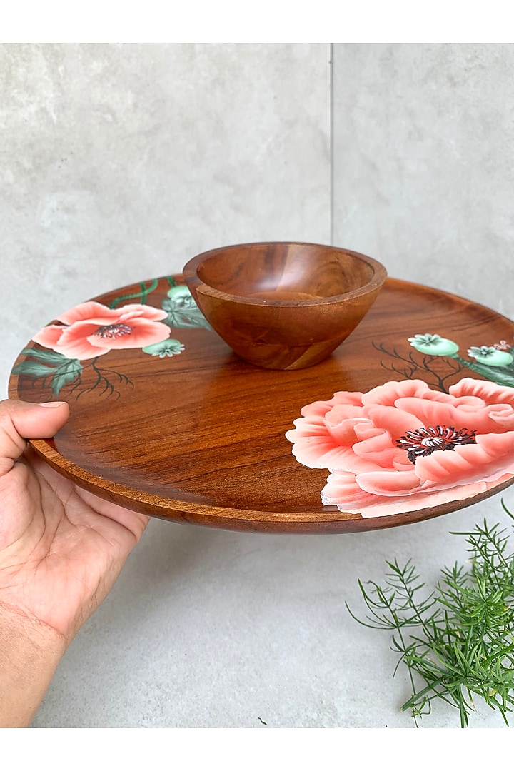 Brown Hand-Painted Platter With Bowl by FLOURSHA at Pernia's Pop Up Shop