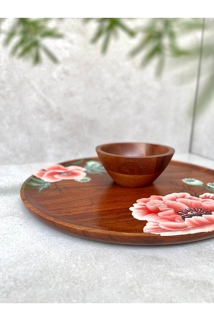Brown Hand-Painted Platter With Bowl by FLOURSHA at Pernia's Pop Up Shop