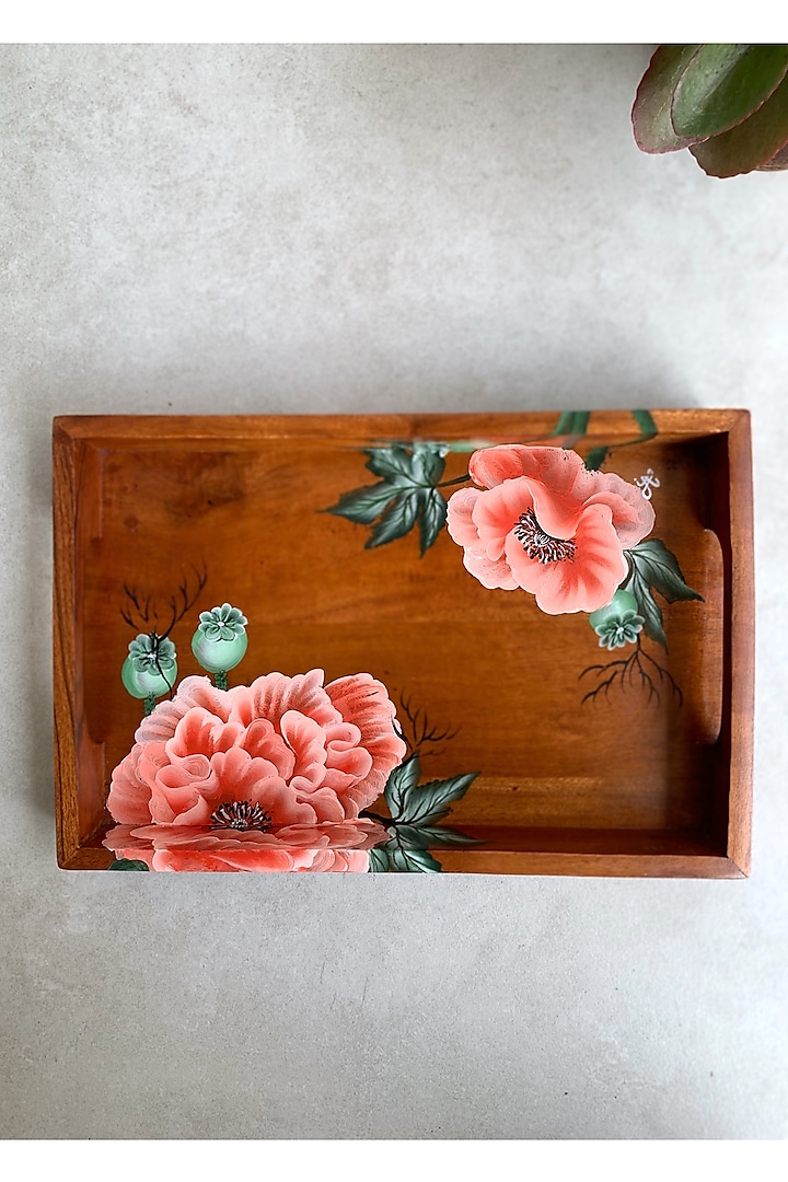 Brown Hand-Painted Tray by FLOURSHA