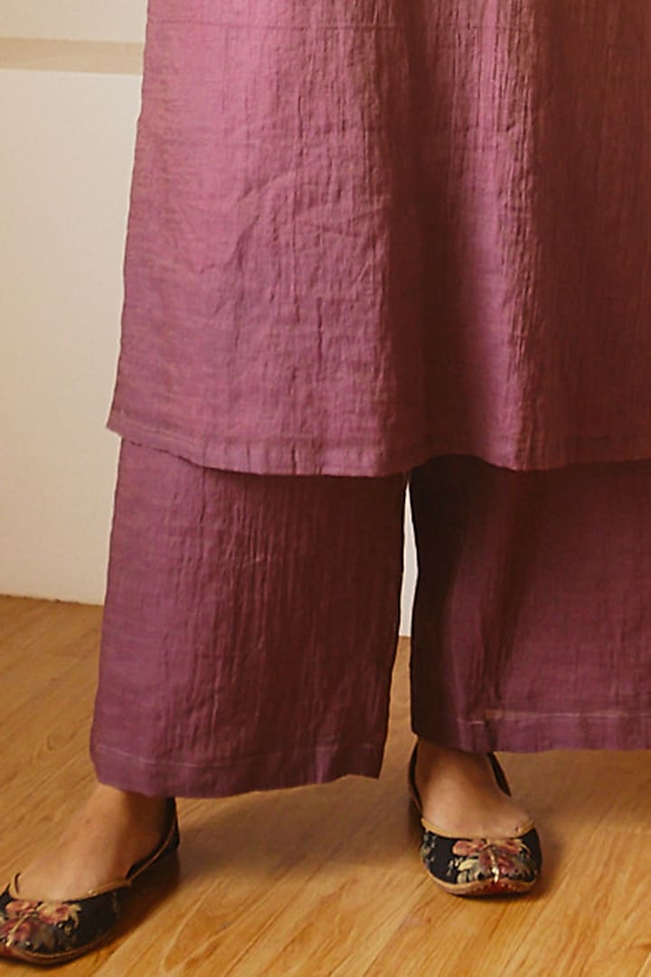 Wine Kurta Set In Handwoven Chanderi Tissue by Juanita by Shubhda at Pernia's Pop Up Shop