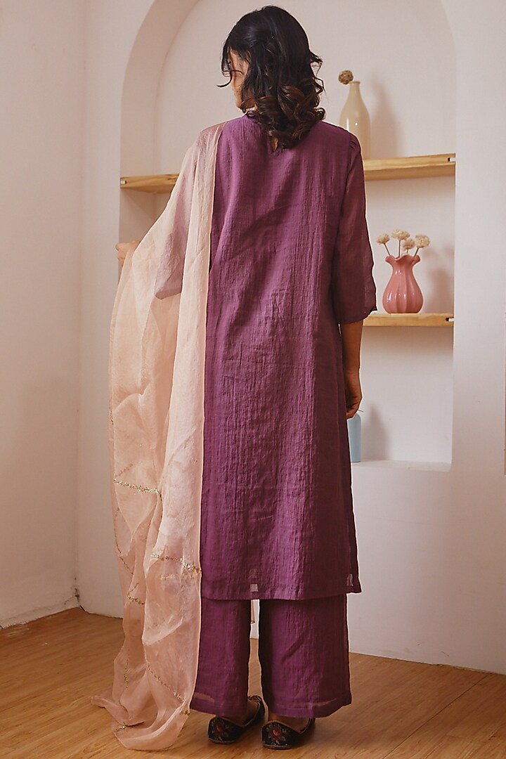 Wine Kurta Set In Handwoven Chanderi Tissue by Juanita by Shubhda at Pernia's Pop Up Shop