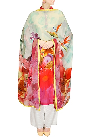 Yellow Embroidered Floral Print Kurta Set by Flamingo by Shubhani Talwar
