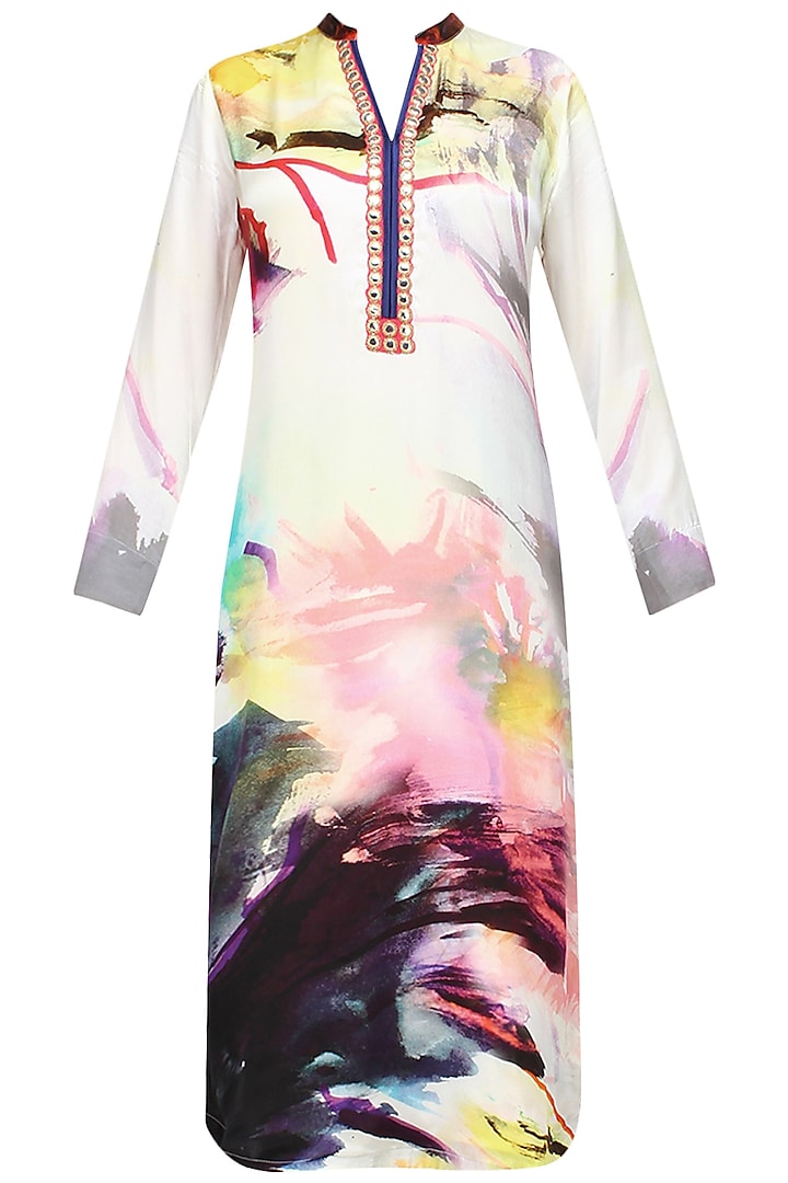 Off white hand painted kurta with dupatta by Flamingo By Shubhani Talwar