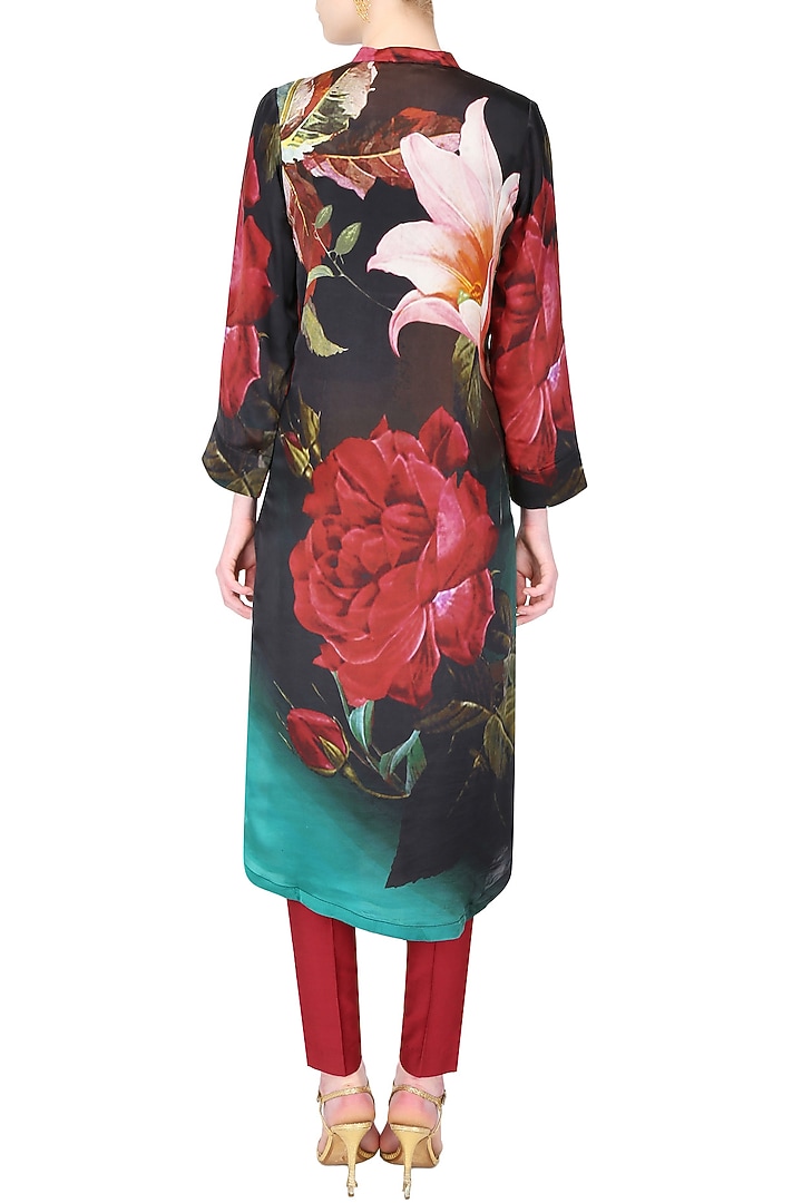 Flamingo by Shubhani Talwar presents Black and red floral printed kurta with dupatta available only at Pernia's Pop Up Shop.