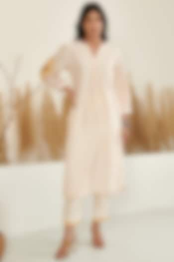 Ivory Silk Embroidered Kurta Set by Flamingo - the label at Pernia's Pop Up Shop