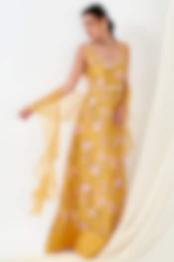 Mustard Printed Anarkali by Flamingo - the label