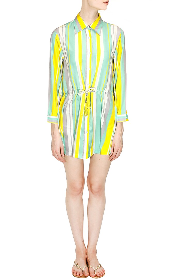 Yellow, mint, white and grey stripes printed nightshirt available only at Pernia's Pop Up Shop.