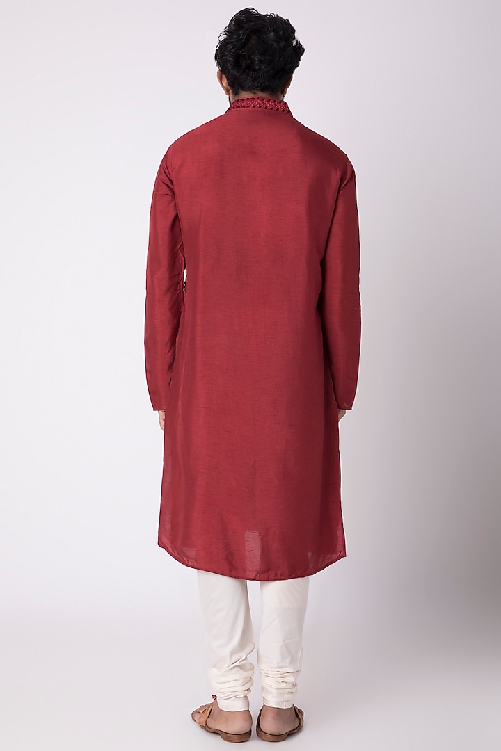 Red Natural Fiber & Cotton Kurta by ILAPTI Men at Pernia's Pop Up Shop