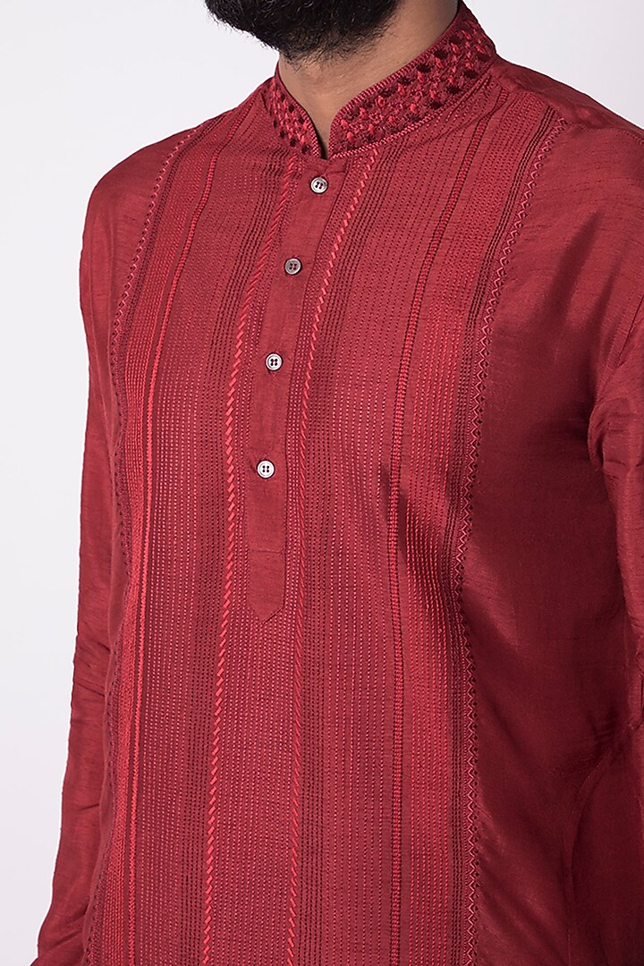 Red Natural Fiber & Cotton Kurta by ILAPTI Men at Pernia's Pop Up Shop