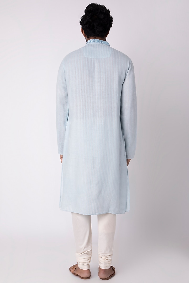 Sky Blue Natural Fiber & Cotton Kurta by ILAPTI Men at Pernia's Pop Up Shop