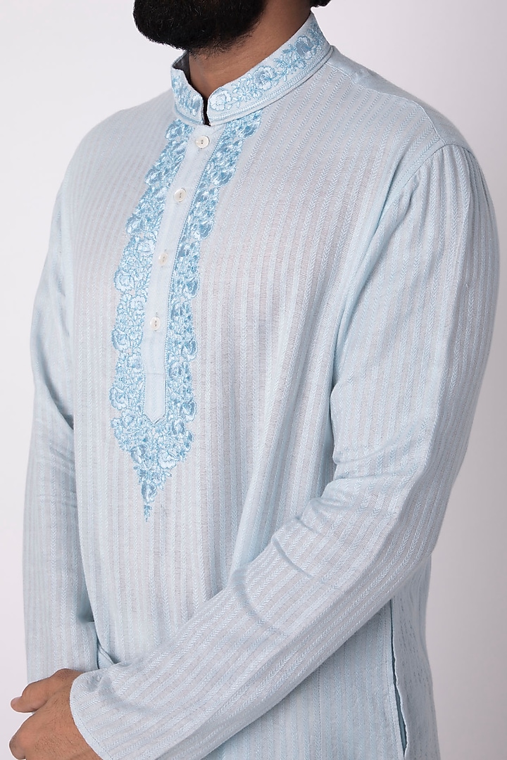 Sky Blue Natural Fiber & Cotton Kurta by ILAPTI Men at Pernia's Pop Up Shop