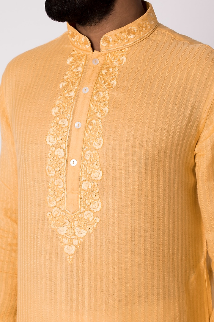 Yellow Natural Fiber & Cotton Kurta by ILAPTI Men at Pernia's Pop Up Shop