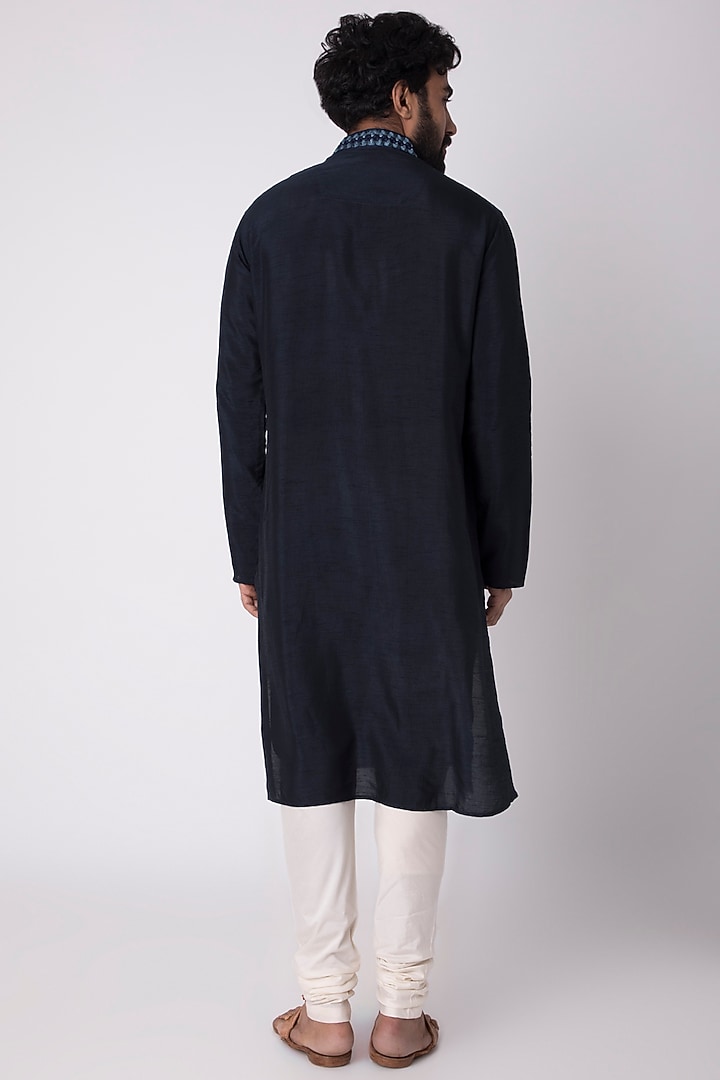 Cobalt Blue Natural Fiber & Cotton Kurta by ILAPTI Men at Pernia's Pop Up Shop