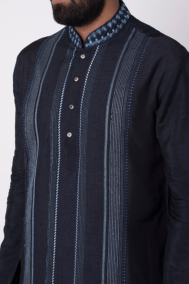 Cobalt Blue Natural Fiber & Cotton Kurta by ILAPTI Men at Pernia's Pop Up Shop