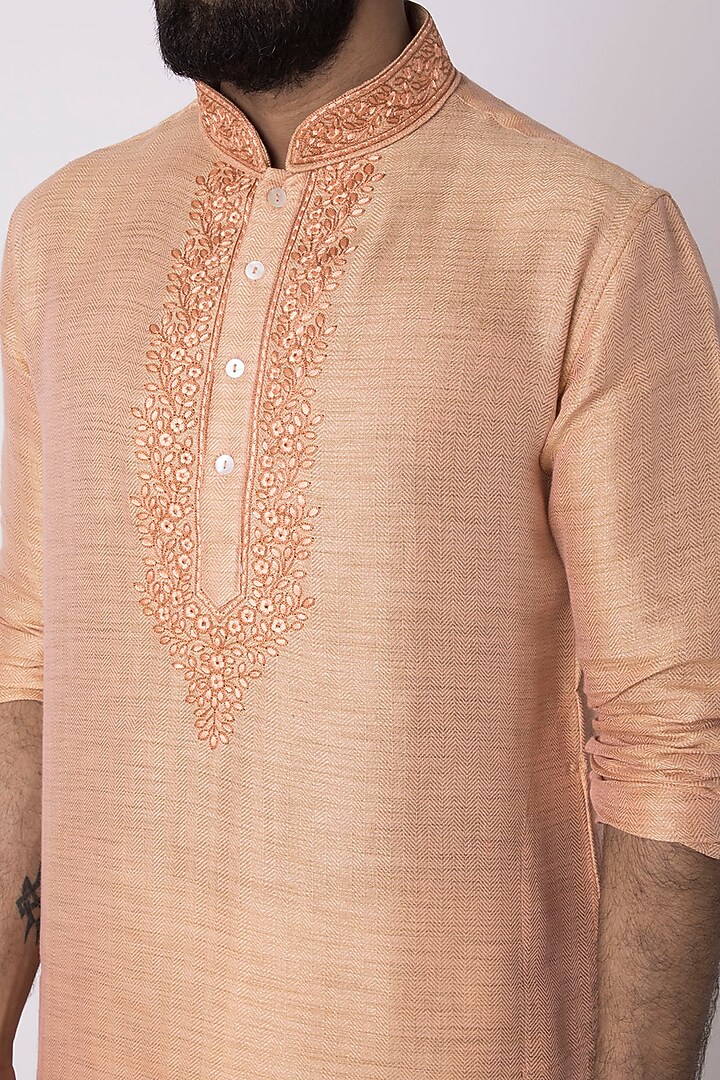Peach Natural Fiber & Cotton Kurta by ILAPTI Men at Pernia's Pop Up Shop
