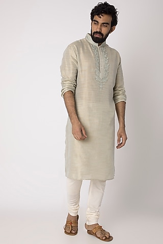 MInt Green Natural Fiber & Cotton Kurta by ILAPTI Men