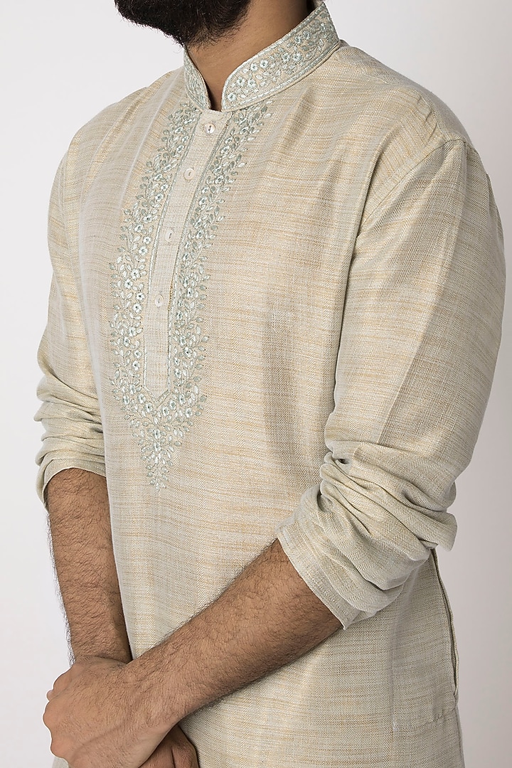 MInt Green Natural Fiber & Cotton Kurta by ILAPTI Men at Pernia's Pop Up Shop