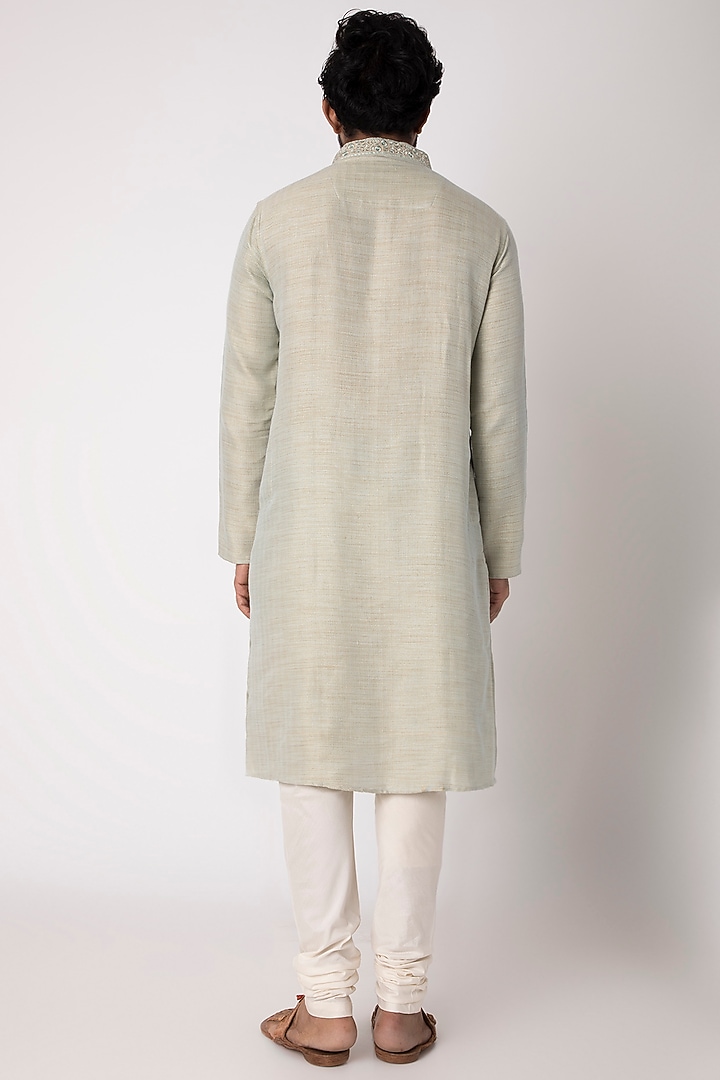 Pista Green Natural Fiber & Cotton Kurta by ILAPTI Men at Pernia's Pop Up Shop