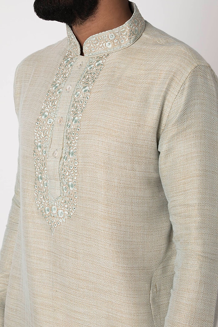 Pista Green Natural Fiber & Cotton Kurta by ILAPTI Men at Pernia's Pop Up Shop