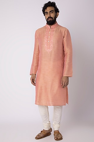 Peach Full Sleeves Kurta by ILAPTI Men