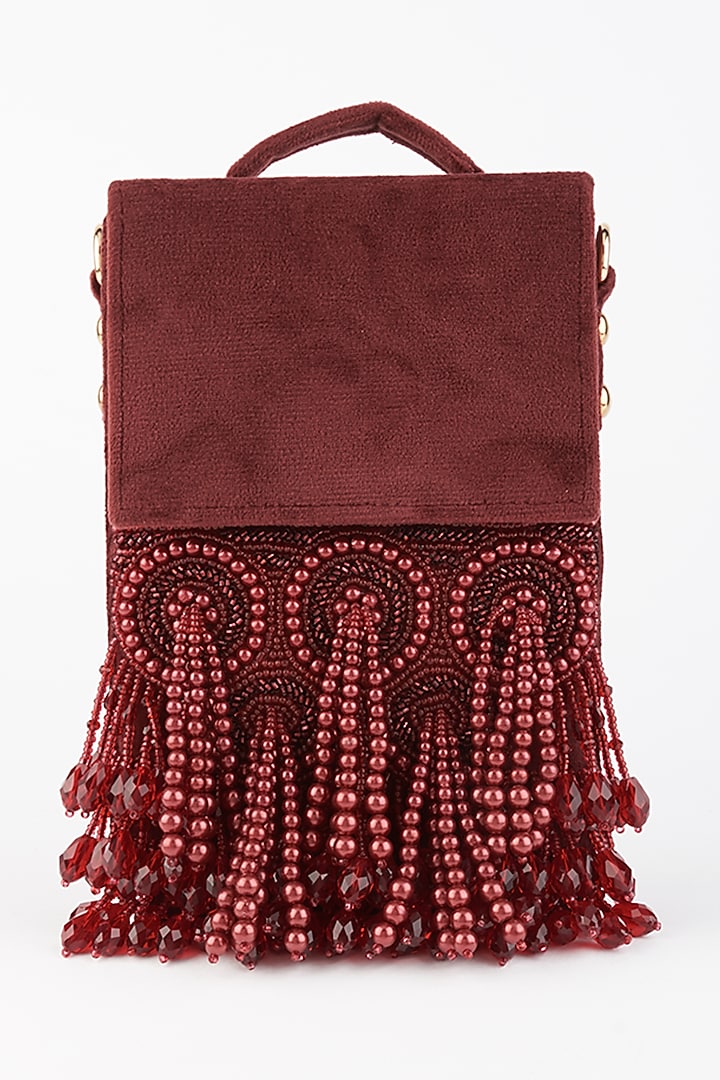 Deep Red Handcrafted Embroidered Box Clutch by Forever Noor
