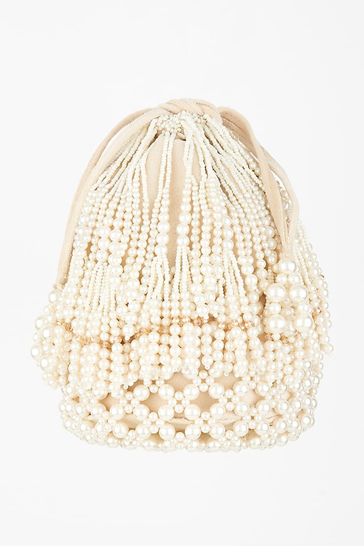 White & Beige Embroidered Potli by Forever Noor at Pernia's Pop Up Shop