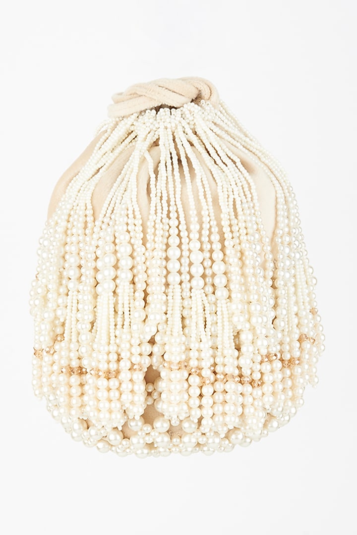 White & Beige Embroidered Potli by Forever Noor at Pernia's Pop Up Shop