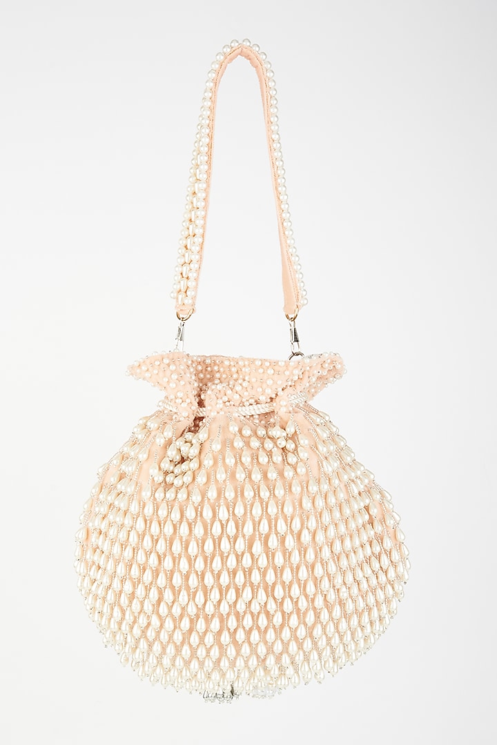 Baby Pink Velvet Embroidered Potli by Forever Noor at Pernia's Pop Up Shop