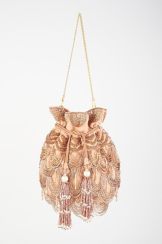 Gold Velvet Embroidered Potli by Forever Noor